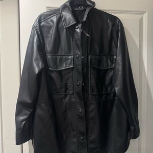 Zara Black Faux Leather Shirt Jacket